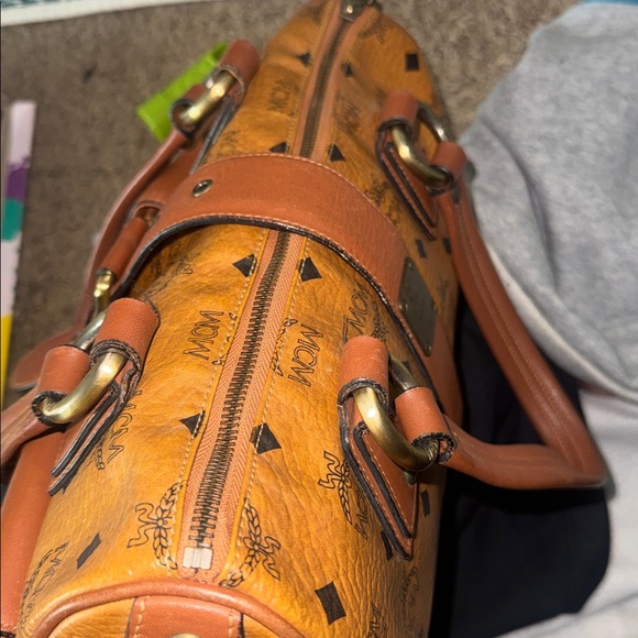 MCM Cognac Logo Double Pocket Satchel in Tan - Picture 13 of 13